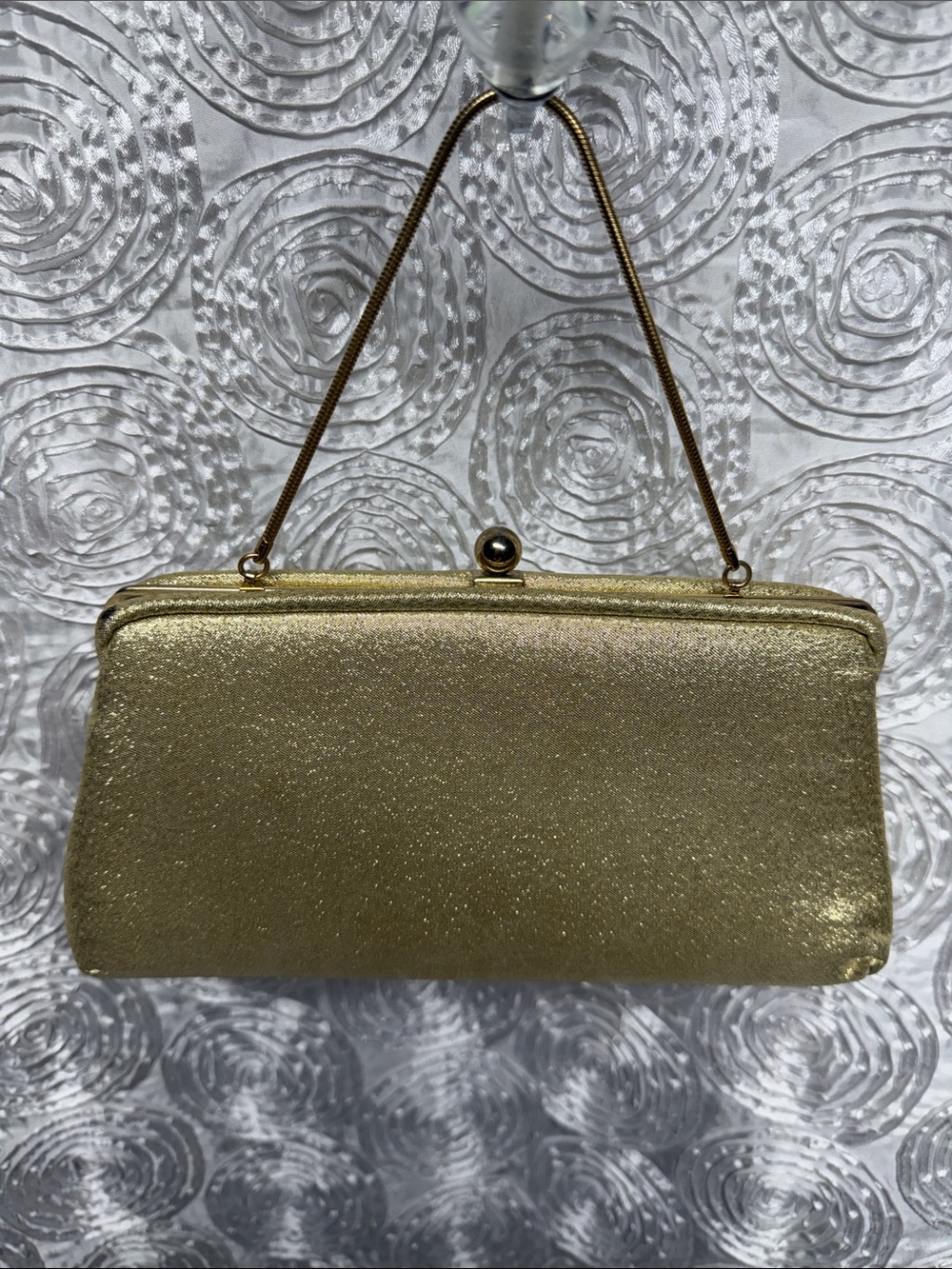 Gold Glitter Evening Clutch with Chain Strap